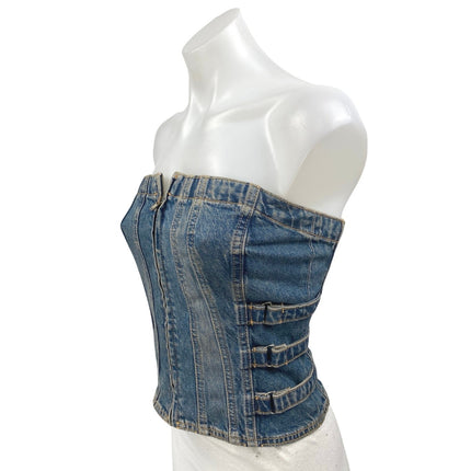 NEW Zara Blue Strapless Sleeveless Denim Jean Tube Bandeau Crop Top Size S