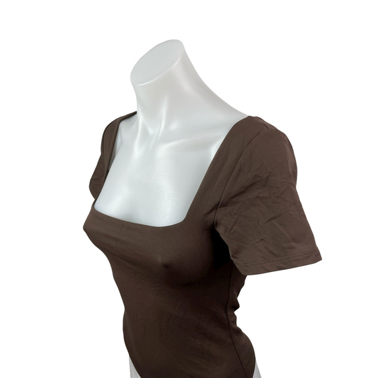 Aritzia Babaton Original Contour Brown Square Neck Short Sleeve Bodysuit Top M
