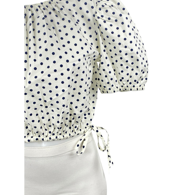 NEW Vineyard Vines Resort Stretch Polka Dot Puff Sleeve Crop Blouse Top Size S