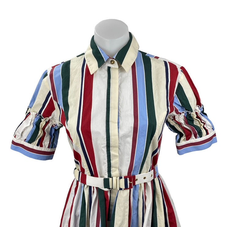 MSRP $1,290 La DoubleJ Libertine Striped Jacquard Midi A-Line Shirt Dress Sz XS