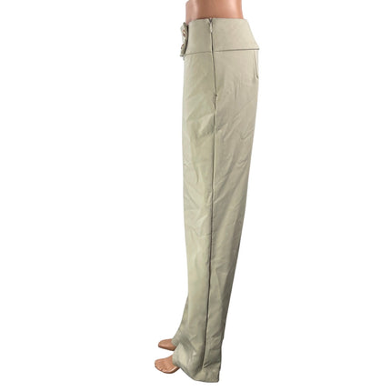 Meshki Womens Beige High Rise Waistband Metallic Button Wide Leg Trouser Pants S