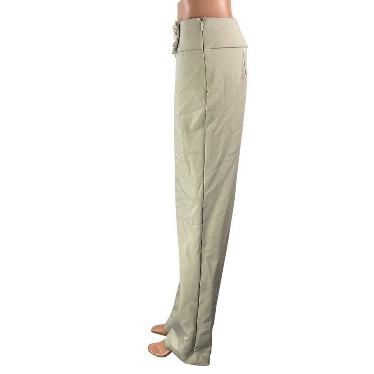 Meshki Womens Beige High Rise Waistband Metallic Button Wide Leg Trouser Pants S