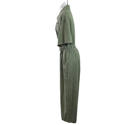 Oh Seven Days Bobby Green Short Sleeve Button Elastic Waist Utility Jumpsuit M