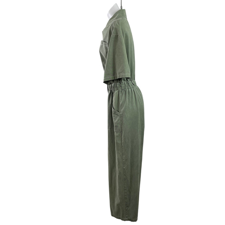 Oh Seven Days Bobby Green Short Sleeve Button Elastic Waist Utility Jumpsuit M