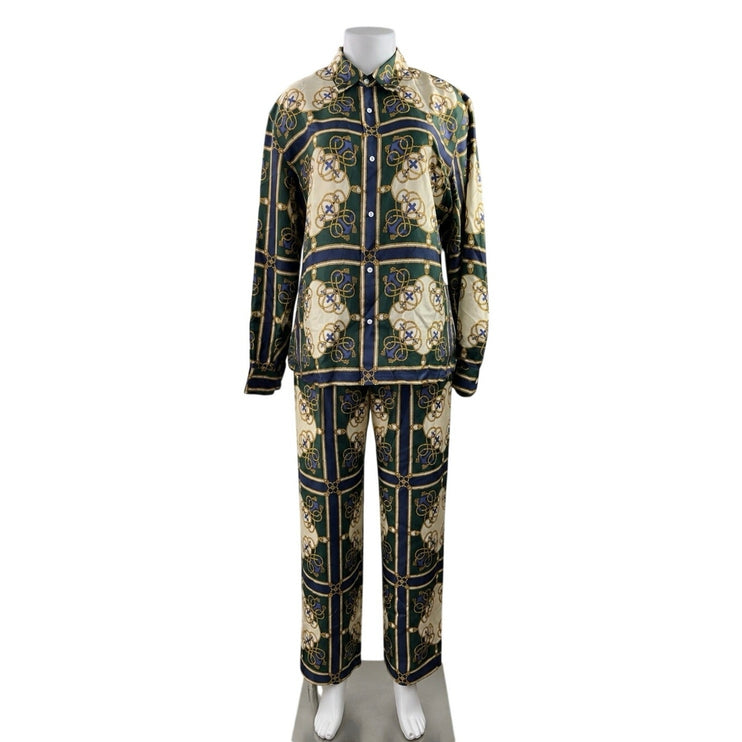 NEW Aime Leon Dore Multicolor 100% Silk Satin Printed Shirt Pants 2-PC Set XXL