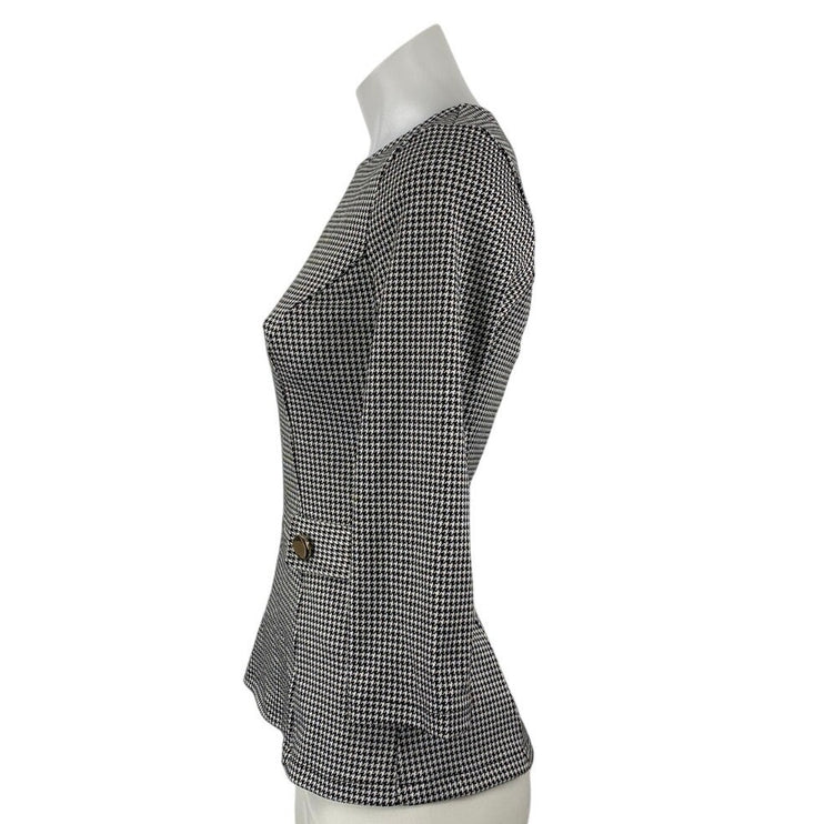H&M Women's Black Half Sleeve Crew Neck Career Office Peplum Blouse Top Size XS