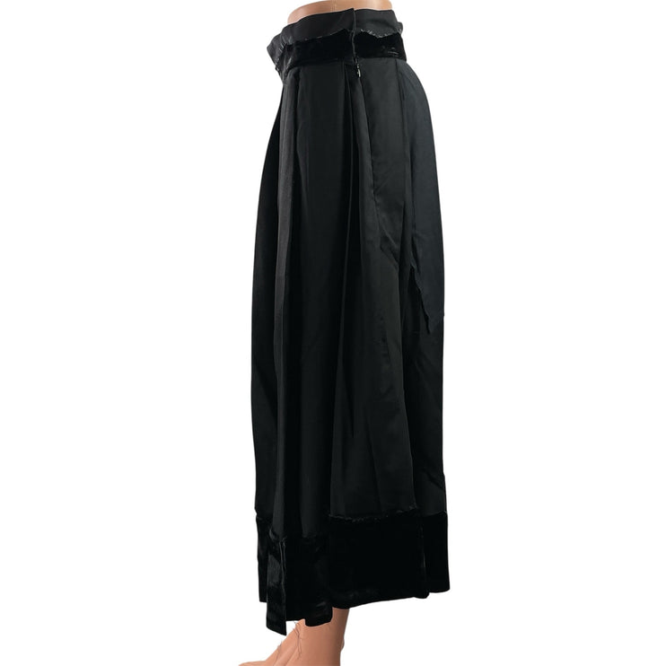 Nicolo Romano Womens Black Distressed Velvet Pleated Midi A-Line Skirt Size M