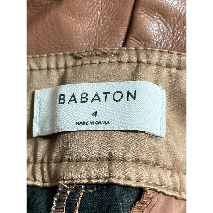 Aritzia Babaton Brown Faux Leather Vegan Straight Leg Cropped Trousers Pants 4