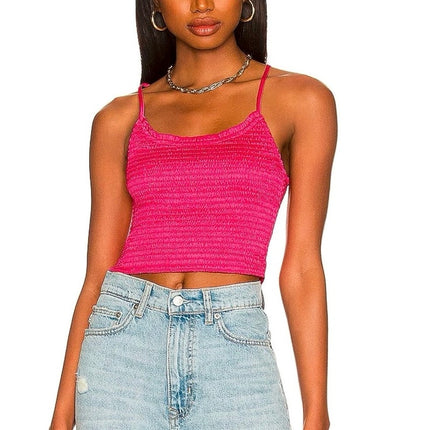 Free People Right On Time Pink Sleeveless Smocked Cami Camisole Crop Tank Top M