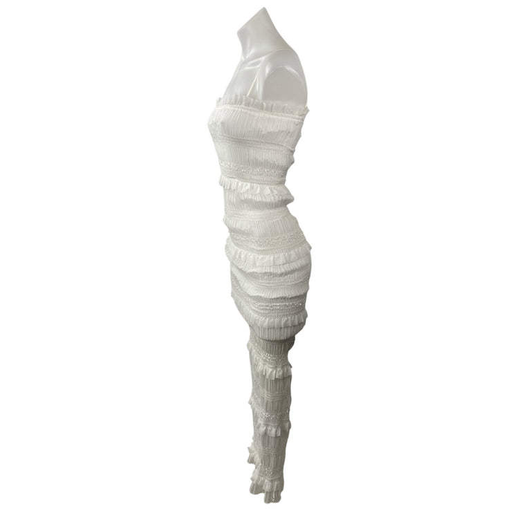 NEW Commense White Smocked Ruffle Tiered Cami Slit Midi Bodycon Dress Size XS
