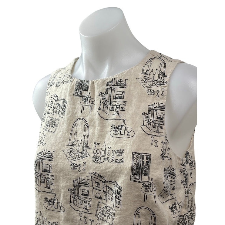 Abercrombie & Fitch Architectural Sketch Linen Sleeveless Crop Vest Tank Top S