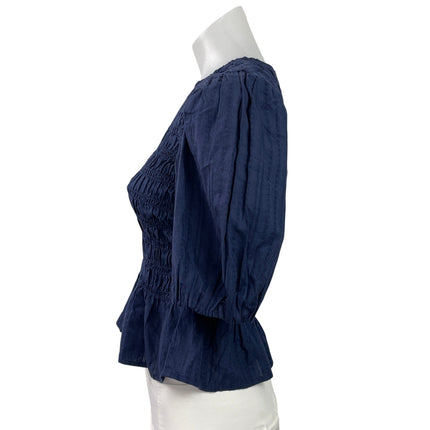 Old Navy Women's Navy Blue Short Puff Sleeve Smocked Peplum Blouse Top Size XS