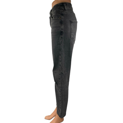 New Look Tori Women's Black Distressed High Waisted Straight Denim Mom Jeans 10