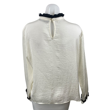Zara Women's Ivory Ruffled Sheer Flowy High Neck Long Sleeve Shirt Blouse Top L