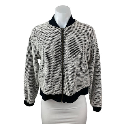 Marine Layer Birdseye Black White Full Zip Cropped Bomber Coat Jacket Size M