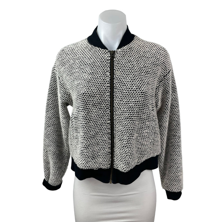 Marine Layer Birdseye Black White Full Zip Cropped Bomber Coat Jacket Size M