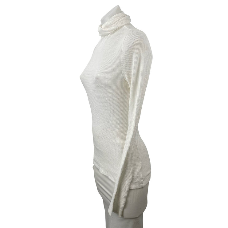 The Range Womens White Turtleneck Long Sleeve Waffle Knit Thermal Sweater Top XS