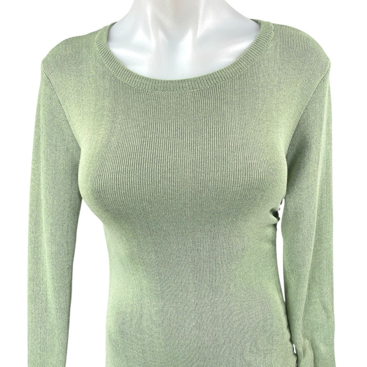 Lioness Green Knit Long Sleeve Ruched Tie Slim Mini Bodycon Sweater Dress Size S