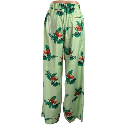 Mango MNG Green Floral Tropical Print Belted Wide Leg Ankle Trousers Pants Sz XS