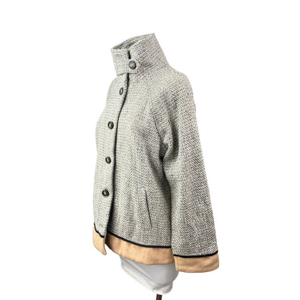 Skies Are Blue Women's Gray Herringbone Long Sleeve Button Up Coat Jacket Size L
