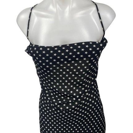 Runaway Black White Star Sleeveless Cowl Neck Cami Strappy Midi Slip Dress Sz S