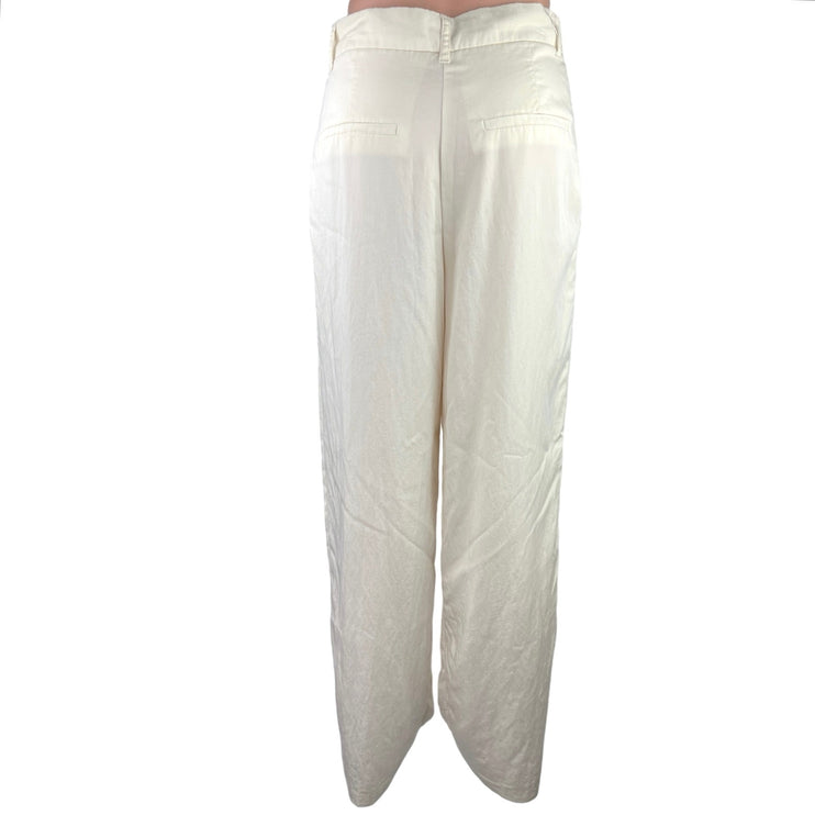 Zara White High Rise Front Pleated Business Career Wide Leg Dress Pants Size S