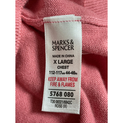 Marks & Spencer Collezione Men's Pink Silk V Neck Long Sleeve Sweater Top Sz XL