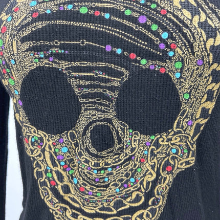 Lauren Moshi Women's Black Skull Print Knit Long Sleeve Crewneck Top Size 30