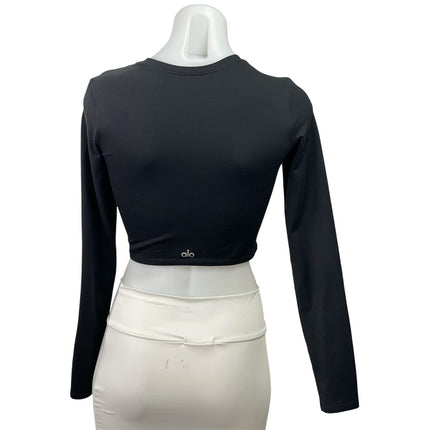 Alo Yoga Women's Black Crew Neck Long Sleeve Workout Athletic Crop Top Size S