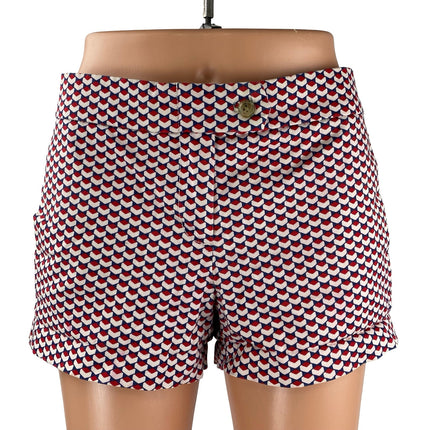 J,Crew Women's Red Geometric Abstract Stretch Mid Rise Mini Casual Shorts Size 6
