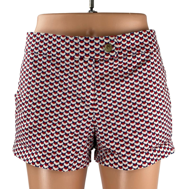 J,Crew Women's Red Geometric Abstract Stretch Mid Rise Mini Casual Shorts Size 6