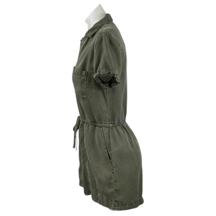 Abercrombie & Fitch Olive Green Short Sleeve Drawstring Button Jumpsuit Romper S
