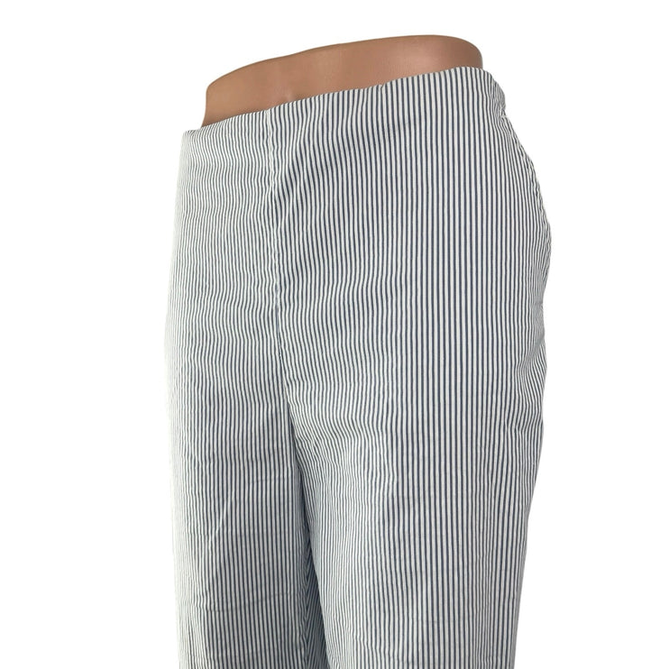 Carolina Belle White Blue Striped High Waisted Straight Trousers Dress Pants 8