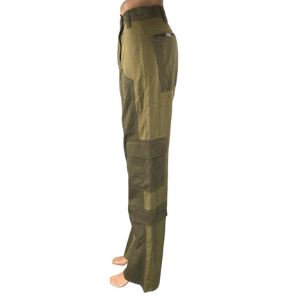 Zara Green Colorblock High Waisted Military Cargo Wide Leg Baggy Pants Size 4