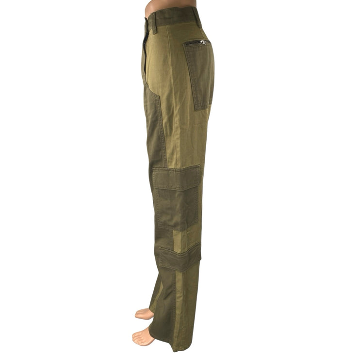 Zara Green Colorblock High Waisted Military Cargo Wide Leg Baggy Pants Size 4