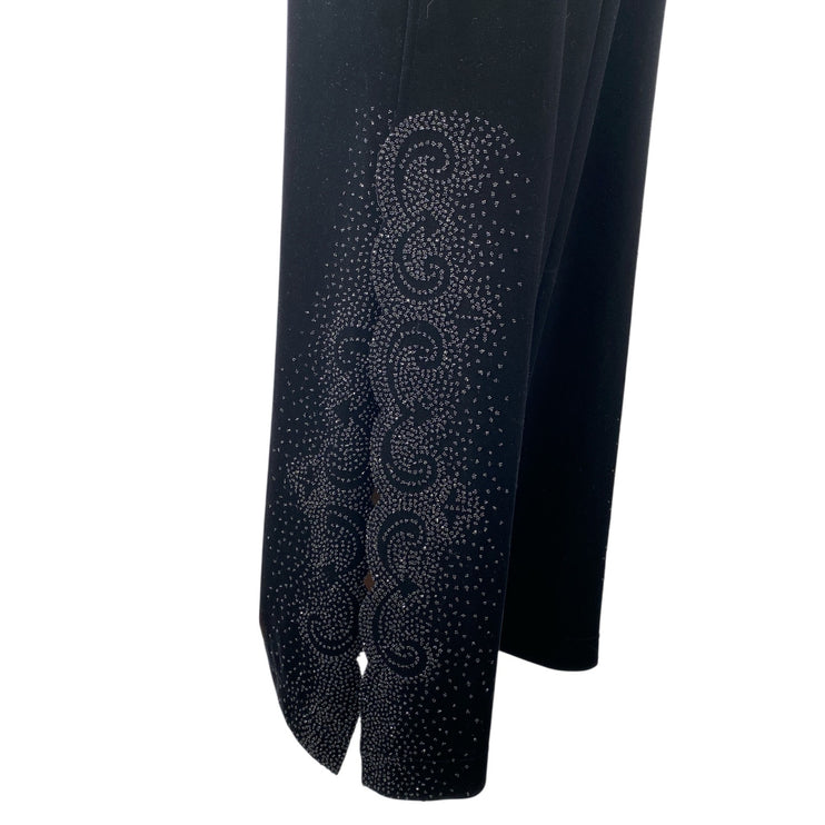 Tadashi Women's Black Velvet Beaded Side Slit High Rise Wide Leg Trouser Pants L