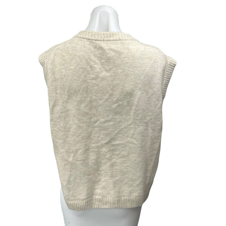 H&M Women's Beige Wool Knit V-Neck Sleeveless Pullover Sweater Vest Tank Top XS