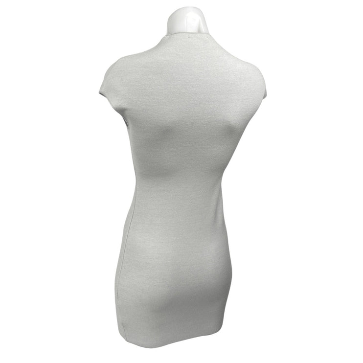 Zara Gray Short Sleeve Mock Neck Knit Sculpt Sweater Mini Bodycon Dress Size S