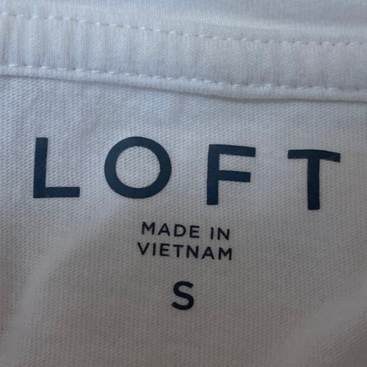 Ann Taylor LOFT Women's White Short Puff Sleeve Casual Tee T shirt Blouse Top S