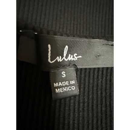 Lulus Black Long Sleeve Mesh Ribbed Knit Sweetheart Blouse Bodycon Top Size S