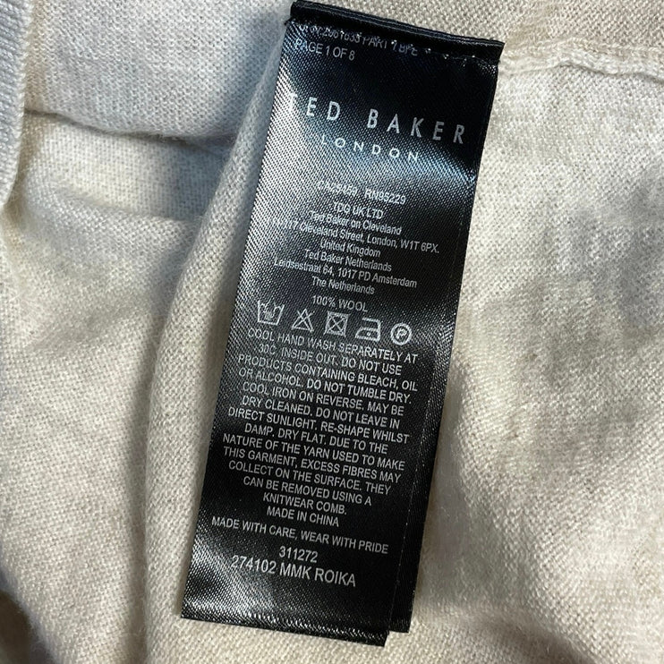 Ted Baker Roika Men's Beige 100% Wool Crewneck Long Sleeve Sweater Top Size M
