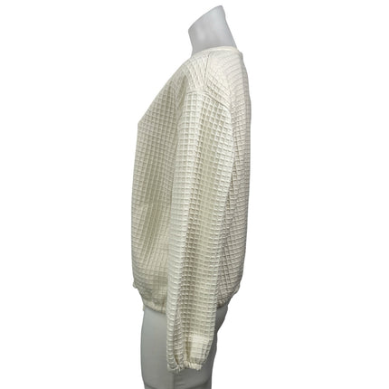Max Studio Women's Cream Waffle Knit Long Sleeve V Neck Tie Blouse Top Size S