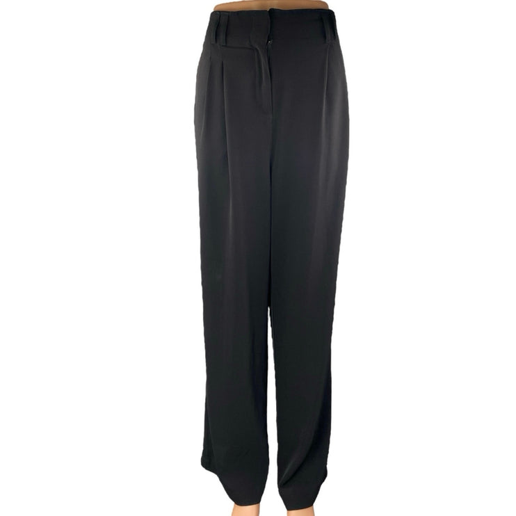 Weekend Women's Black Pleated Hign Waisted Wide Leg Trousers Dress Pants Size L