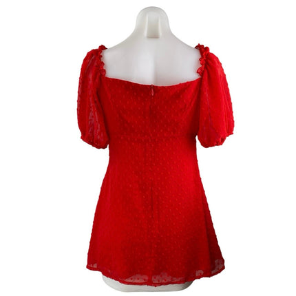 Missguided Petite Red Short Puff Sleeve Sweetheart A Line Mini Dress Size 6