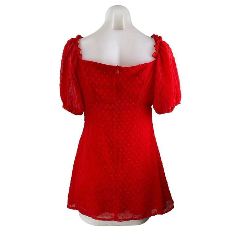 Missguided Petite Red Short Puff Sleeve Sweetheart A Line Mini Dress Size 6