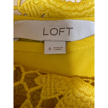Ann Taylor LOFT Women Yellow Floral Lace Crochet Short Sleeve Mini Shift Dress 8