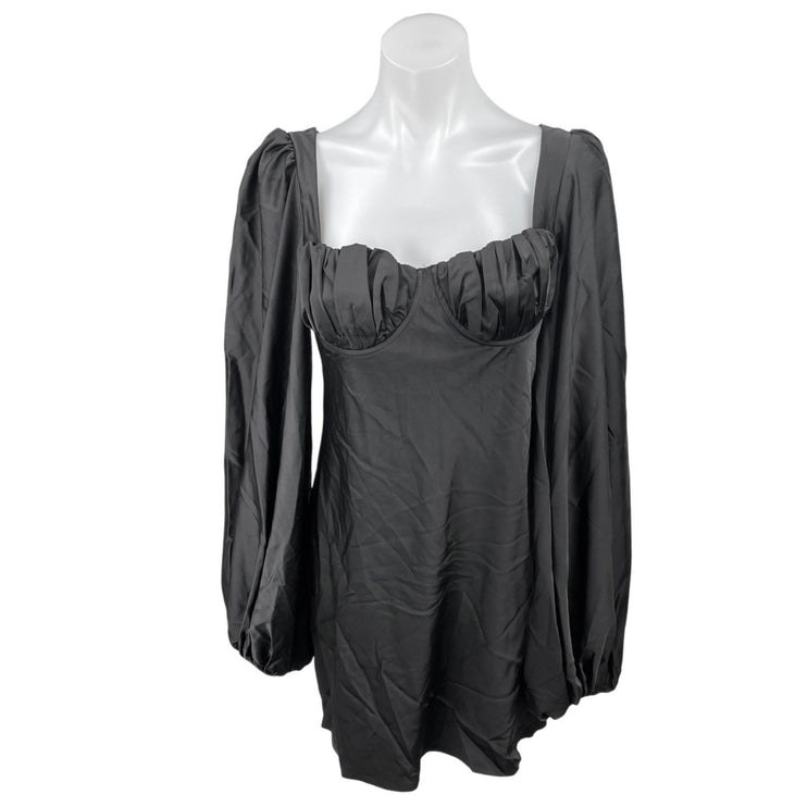 Jagger & Stone Liv Black Satin Balloon Long Sleeve Peasant Mini Bodycon Dress 8
