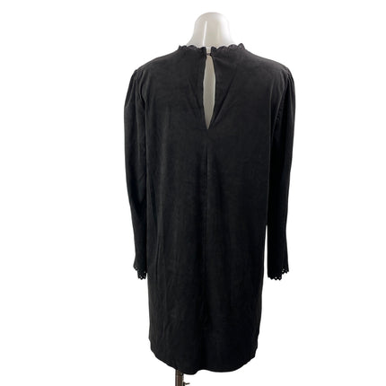 Zara Women's Black Mock Neck Lace Eyelet Long Puff Sleeve Mini Shift Dress L