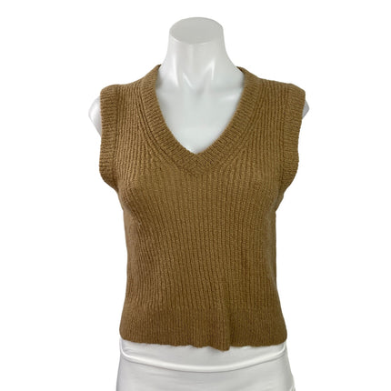 Madewell Women's Tan Sleeveless Ribbed Knit V Neck Tank Sweater Vest Top Size S