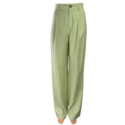 Zara Womens Green High Waisted Pleated Straight Wide Leg Trousers Dress Pants XS